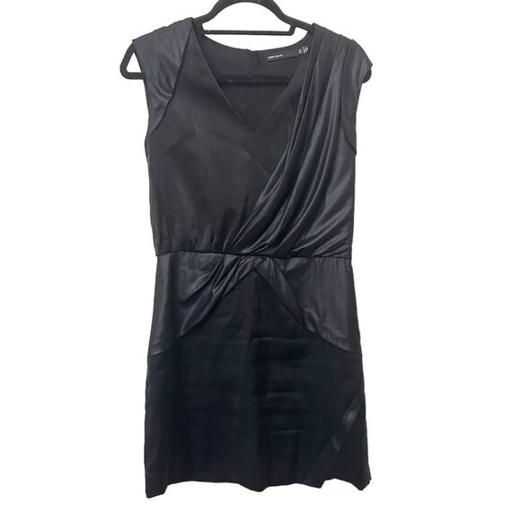KAREN MILLEN Draped Black Shimmer Mini Dress Sz 8 - Picture 1 of 4